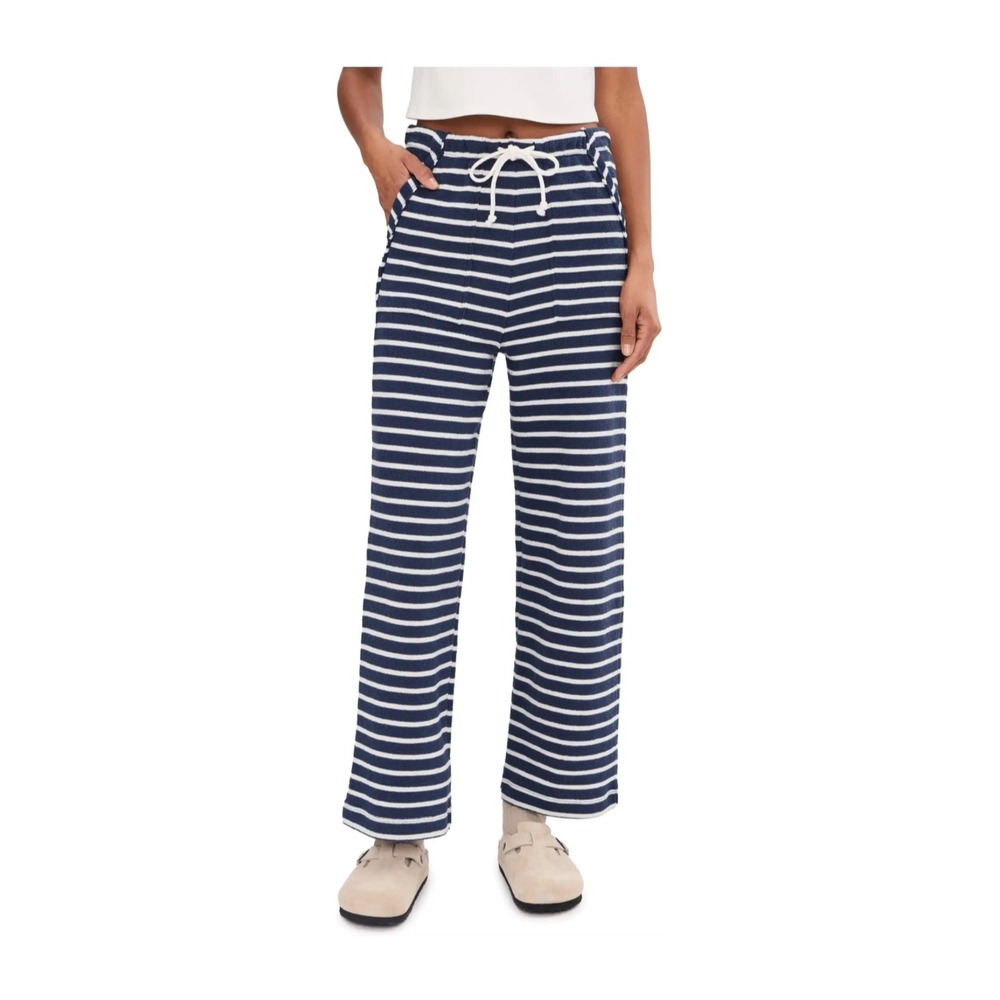 Splendid‎ Livie Stripe Pants XS Navy White Cotton Blend Drawstring Lounge